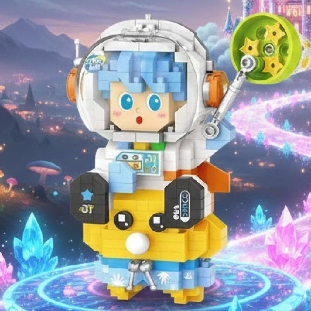 LOZ Mavi Saçlı Astronot Figürü — 390 Parça Mini Blok Yapım Seti