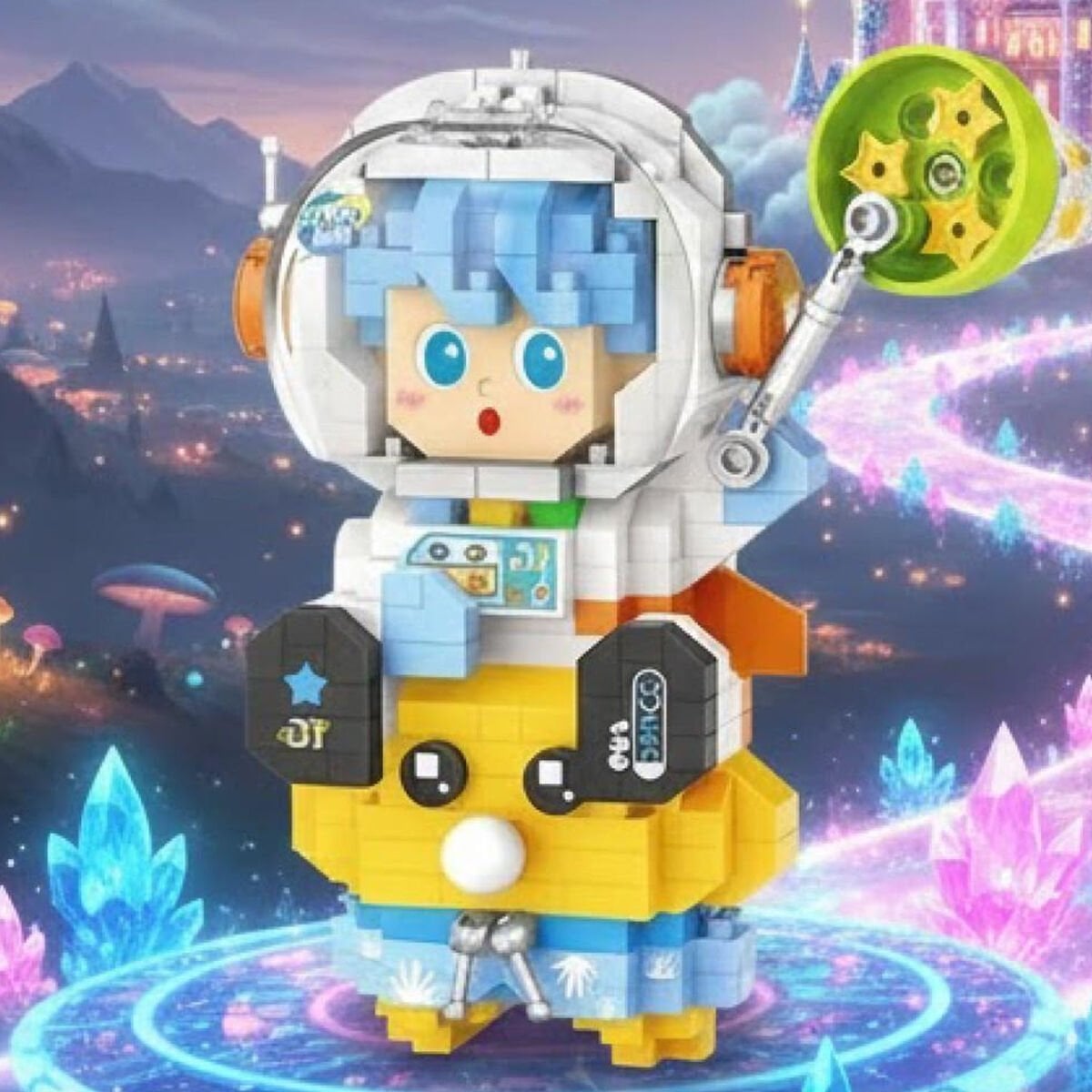 LOZ Mavi Saçlı Astronot Figürü — 390 Parça Mini Blok Yapım Seti