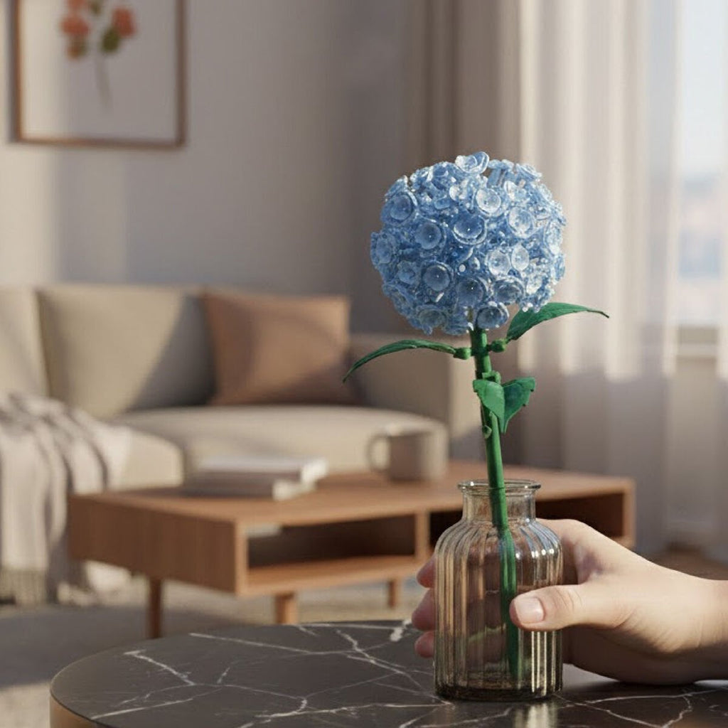 Panlos P655045 Mavi Ortanca Çiçek Yapı Blokları Seti - Dekoratif Mikro Yapım Bloğu