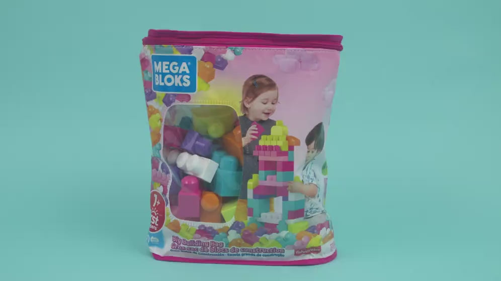 Mega Bloks 80'li Blok Torbaları (Pembe), Büyük Boyutlu Bloklar, 1 Yaştan İtibaren Uygun, Doğa Dostu Saklama Çantası Dahil, DCH62