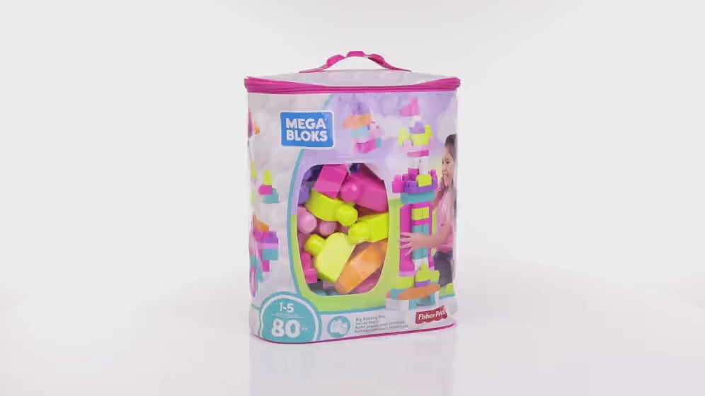 Mega Bloks 80'li Blok Torbaları (Pembe), Büyük Boyutlu Bloklar, 1 Yaştan İtibaren Uygun, Doğa Dostu Saklama Çantası Dahil, DCH62