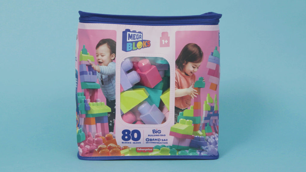 Mega Bloks 80'li Blok Torbaları (Pembe), Büyük Boyutlu Bloklar, 1 Yaştan İtibaren Uygun, Doğa Dostu Saklama Çantası Dahil, DCH62