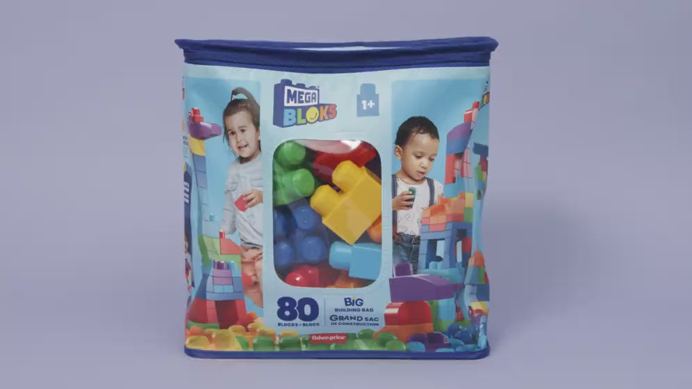 Mega Bloks 80'li Blok Torbaları (Klasik-Mavi), Büyük Boyutlu Bloklar, 1 Yaştan İtibaren Uygun, Doğa Dostu Saklama Çantası Dahil, DCH63