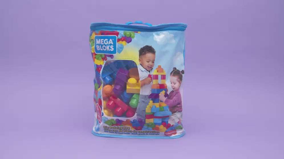 Mega Bloks 80'li Blok Torbaları (Klasik-Mavi), Büyük Boyutlu Bloklar, 1 Yaştan İtibaren Uygun, Doğa Dostu Saklama Çantası Dahil, DCH63