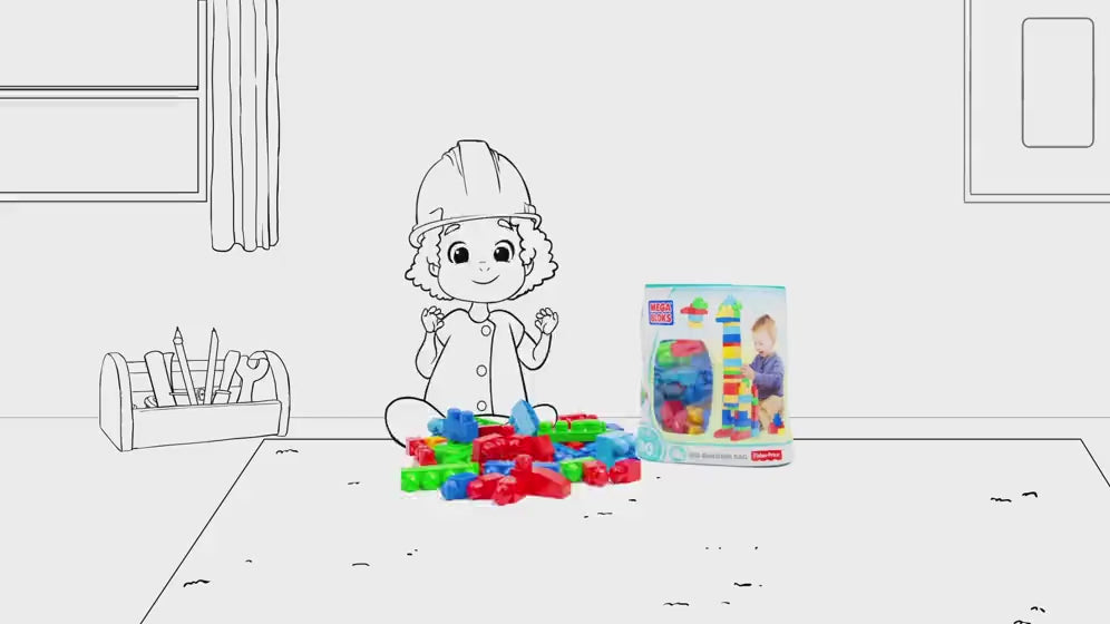 Mega Bloks 80'li Blok Torbaları (Klasik-Mavi), Büyük Boyutlu Bloklar, 1 Yaştan İtibaren Uygun, Doğa Dostu Saklama Çantası Dahil, DCH63