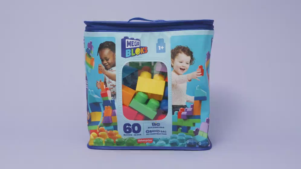 Mega Bloks 60'lı Blok Torbaları (Klasik-Mavi), Büyük Boyutlu Bloklar, 1 Yaştan İtibaren Uygun, Doğa Dostu Saklama Çantası Dahil, DCH55