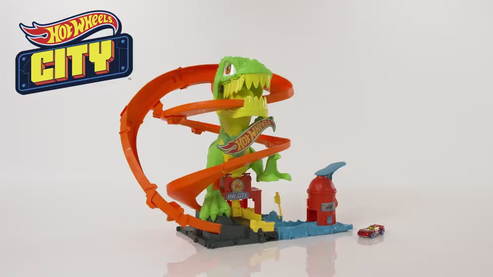 Hot Wheels® T-Rex ve İtfaiye İstasyonu Oyun Seti - 1:64 Ölçekli Metal Araba Dahil, 4+ Yaş