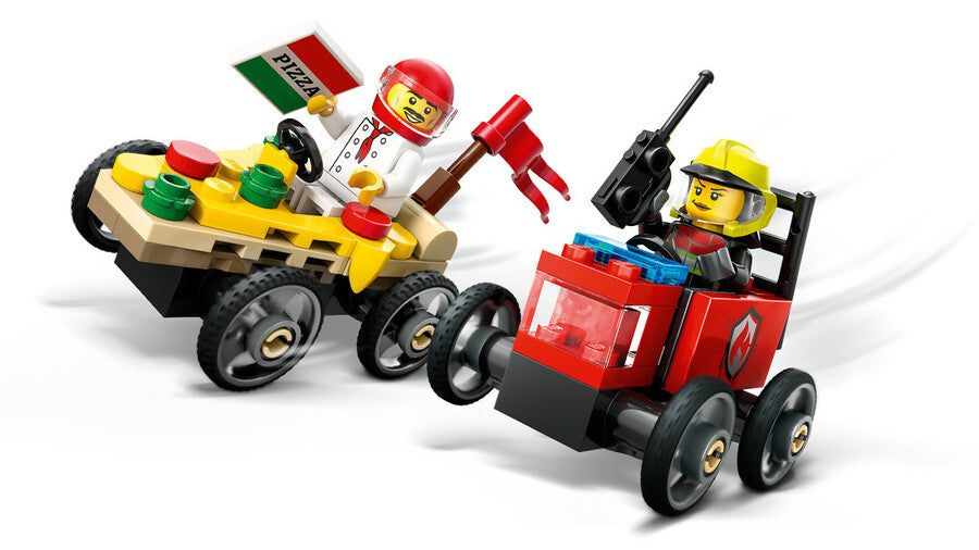 LEGO City Pizza Arabası İtfaiye Kamyonuna Karşı Yarış Arabası Paketi 60458 - 70 Parça Yapım Seti