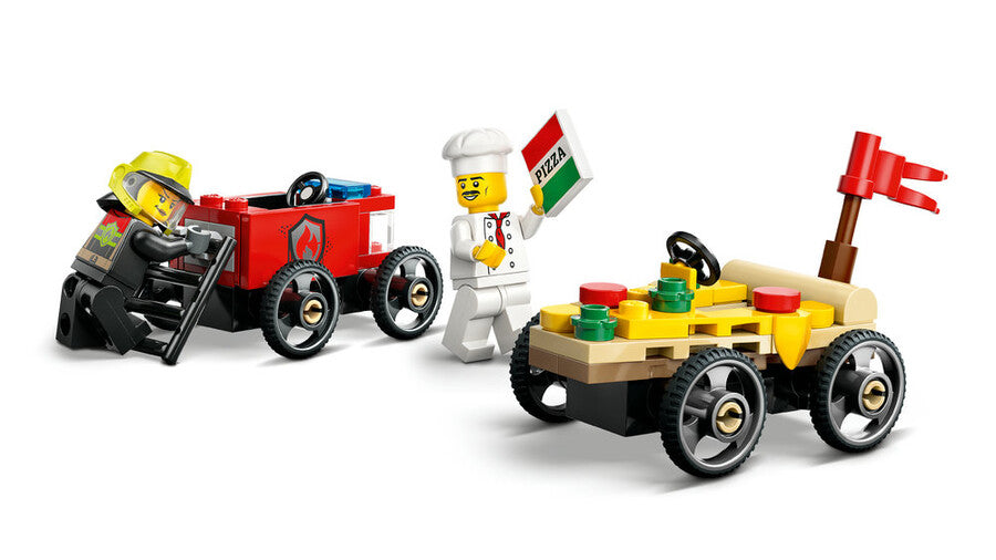 LEGO City Pizza Arabası İtfaiye Kamyonuna Karşı Yarış Arabası Paketi 60458 - 70 Parça Yapım Seti