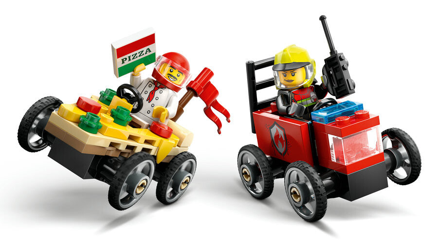 LEGO City Pizza Arabası İtfaiye Kamyonuna Karşı Yarış Arabası Paketi 60458 - 70 Parça Yapım Seti