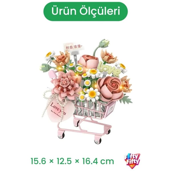 LOZ Pembe Işıklı Çiçek Arabası Mikro Yapı Blokları - Görsel 2