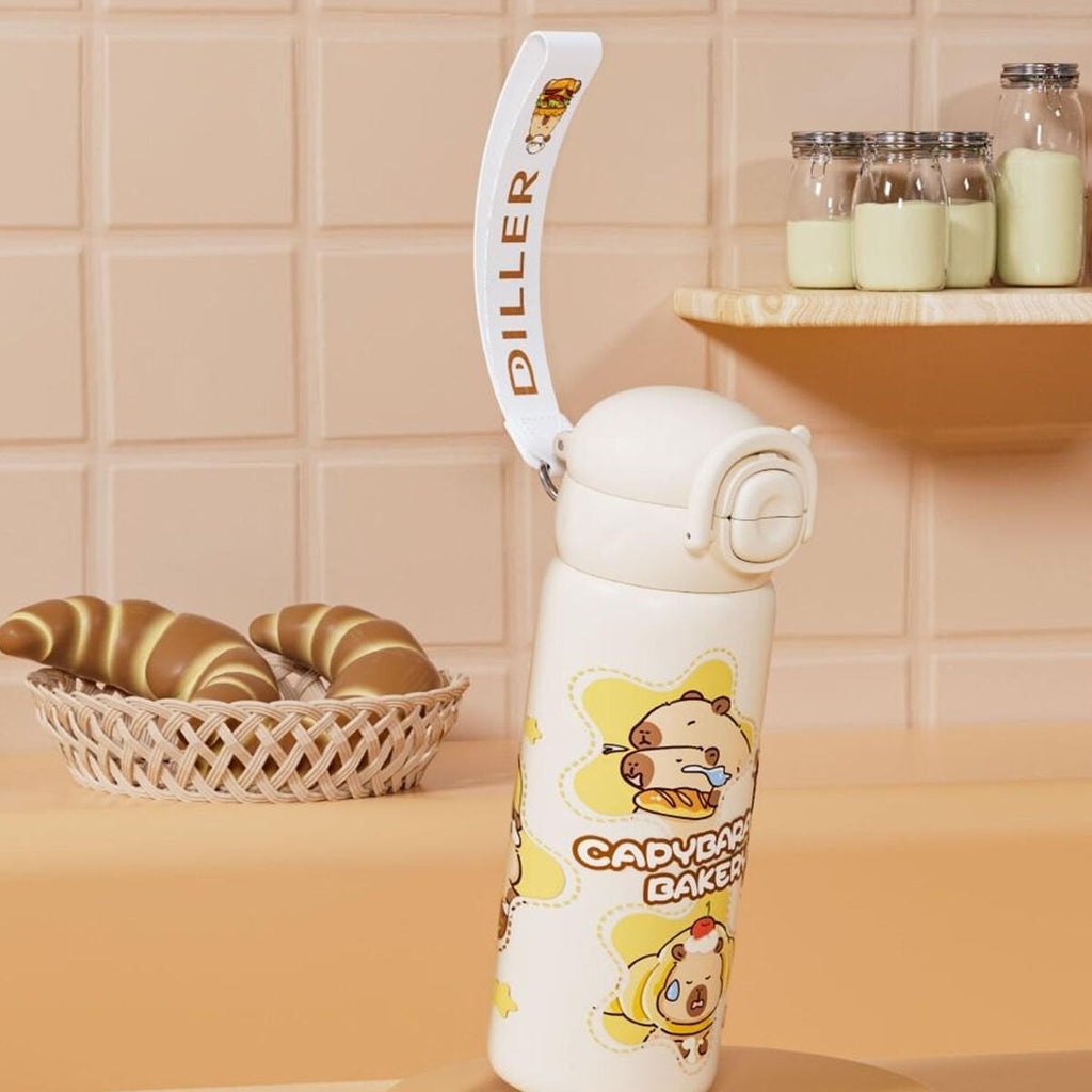 Diller 600 ml Kapibara Desenli Paslanmaz Çelik Termos - Beyaz