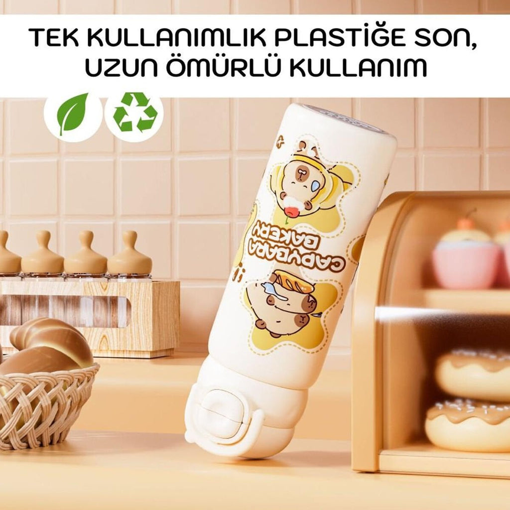 Diller 600 ml Kapibara Desenli Paslanmaz Çelik Termos - Beyaz