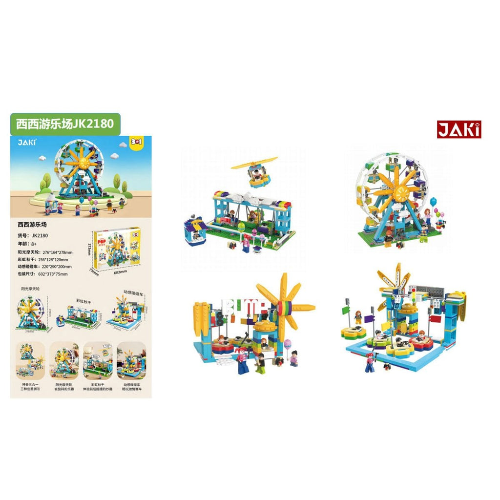 JAKI JK2180 Sissi'nin Eğlence Parkı 3'ü 1 Arada Yapım Seti - 1107 Parça Lego Uyumlu Lunapark Bloklu Oyuncak