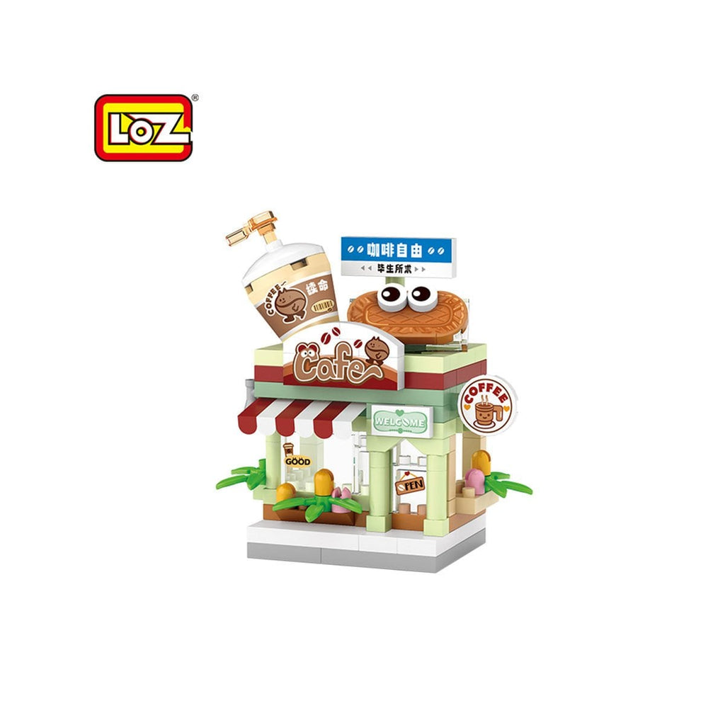 LOZ Coffee Shop Sokak Dükkânı — 120 Parça Mikro Blok Sergilik Set (14+)